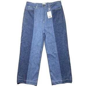 NWT Frame Atelier Pixie Pieced Patchwork Wide Leg Denim Jeans 34 High Rise 37x31